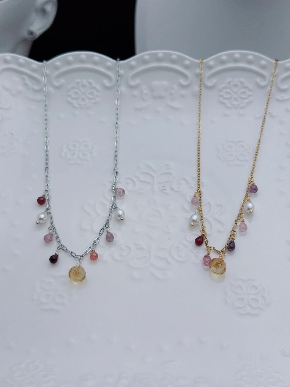 26X524 Handmade Freshwater Pearl High Quality Spinel Citrine Stainless Necklace